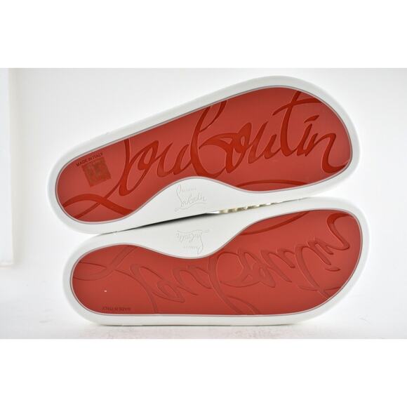 Christian Louboutin Men Pool Fun Flat White AB Satin Platform Slide Sandal 46 13